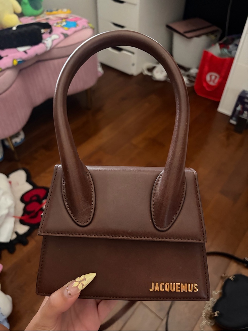 Jacquemus Brown Mini Leather Top-Handle Bag with Gold Logo - Picture 1 of 7